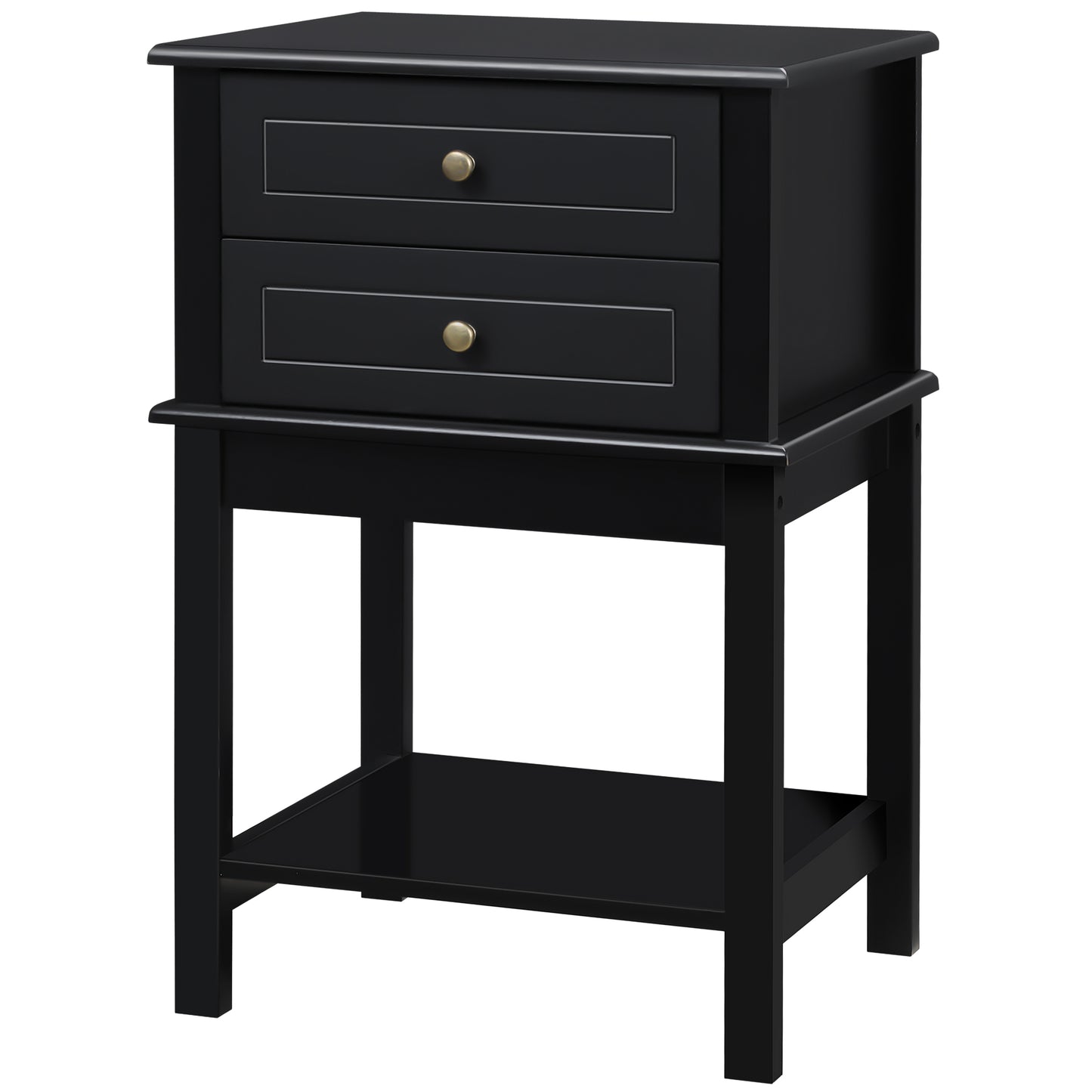 HOMCOM Modern Black Sofa Side Table with Drawers & Storage Shelf