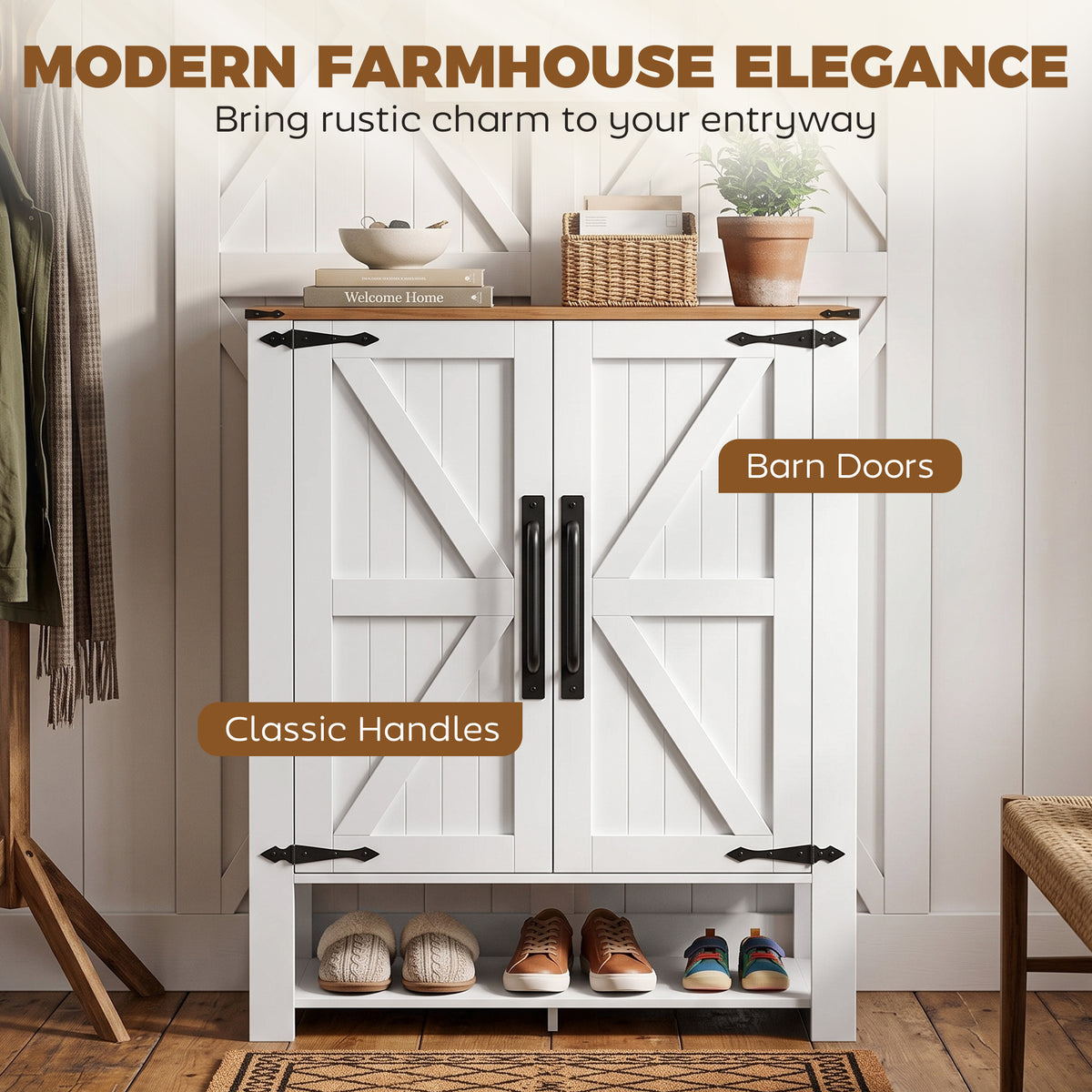 5-Tier Shoe Cabinet with Open Cubby – 31"W x 39"H