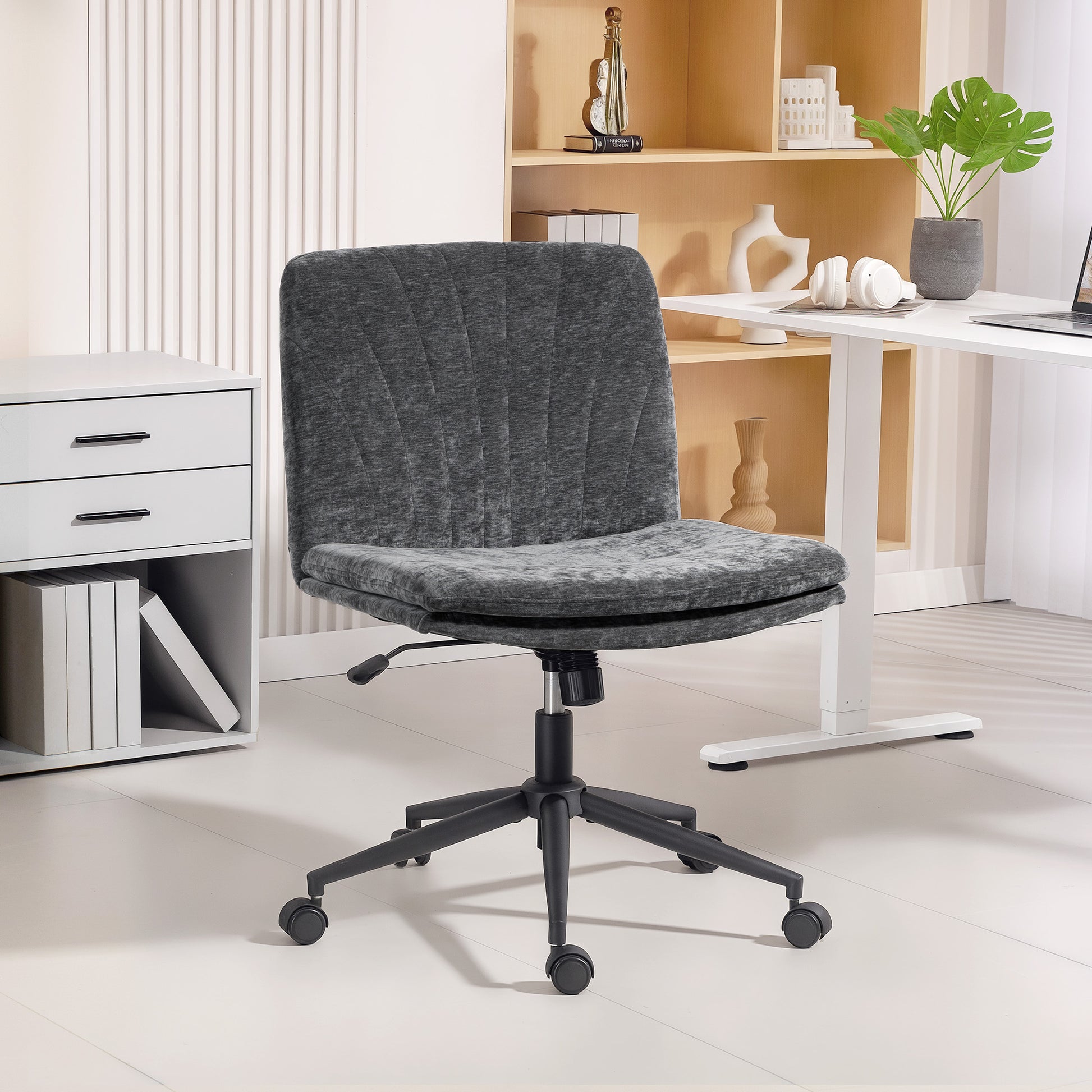 HOMCOM Wide Armless Criss Cross Office Chair, Adjustable Height, Tilting, Grey