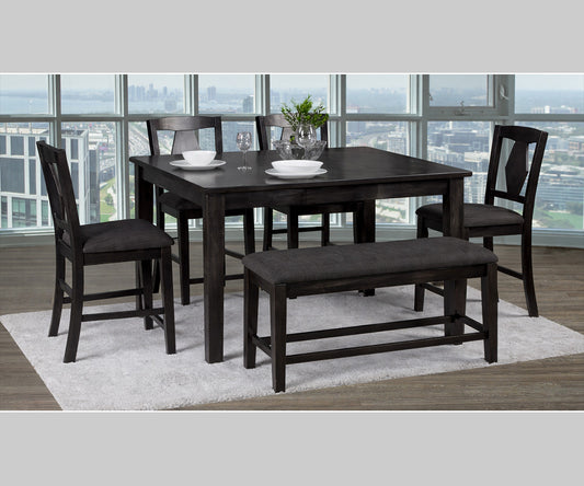 Grace Pub Height Upholstered Dining Bench – Dark Grey