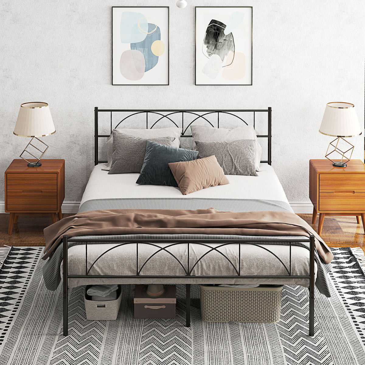 Metal Platform Bed Frame with Headboard and Footboard