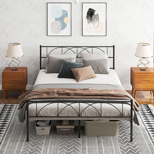 Metal Platform Bed Frame with Headboard and Footboard