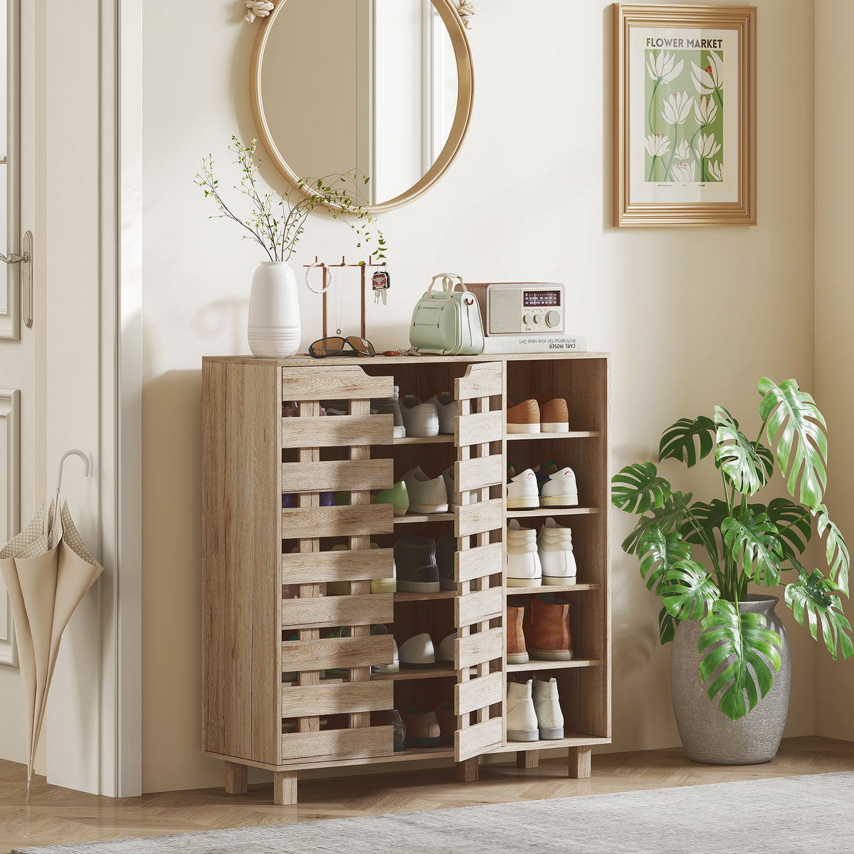 Shoe Cabinet with 5-Tier Double Door Storage – 34"W x 37"H
