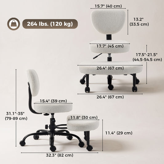 Ergonomic Cross Legged Office Chair with Removable Footrest, Cream