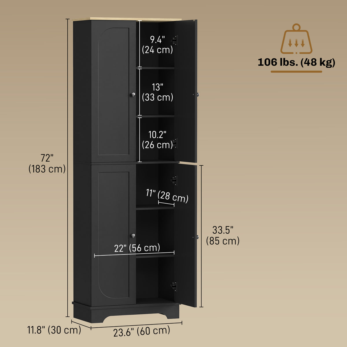 Kitchen Pantry Cabinet with Adjustable Shelves – 24"W x 72"H