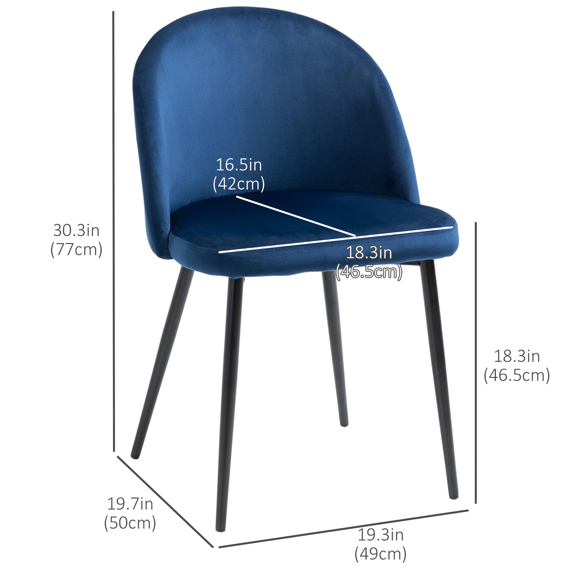 HOMCOM Modern Velvet Dining Chairs Set of 4, Elegant Mid-Back Upholstered Side