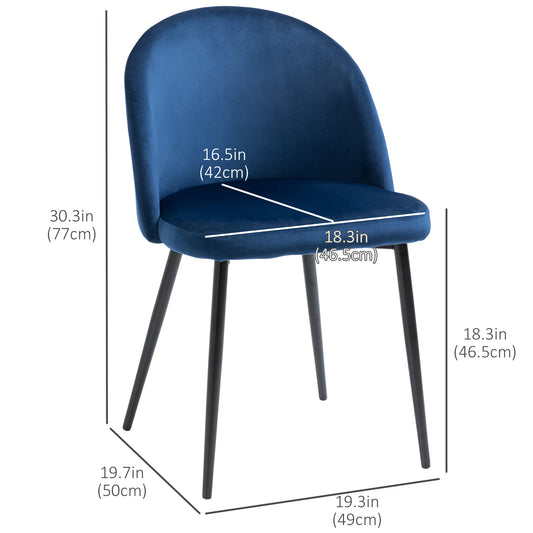 HOMCOM Modern Velvet Dining Chairs Set of 4, Elegant Mid-Back Upholstered Side