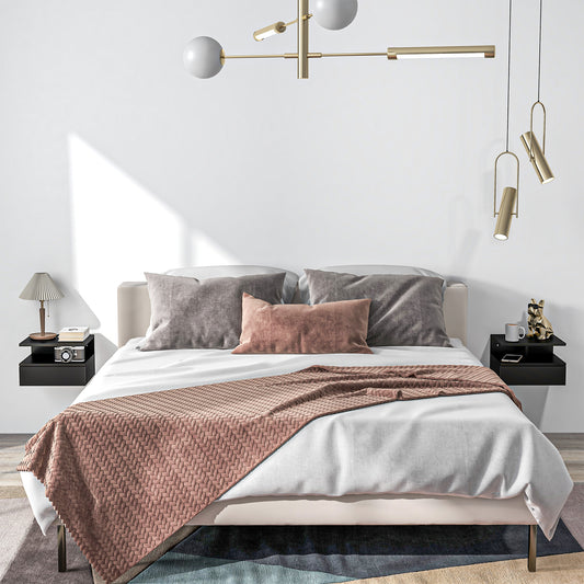 HOMCOM Floating Wall Mounted Nightstands Set of 2, Modern Bedside Tables with Storage