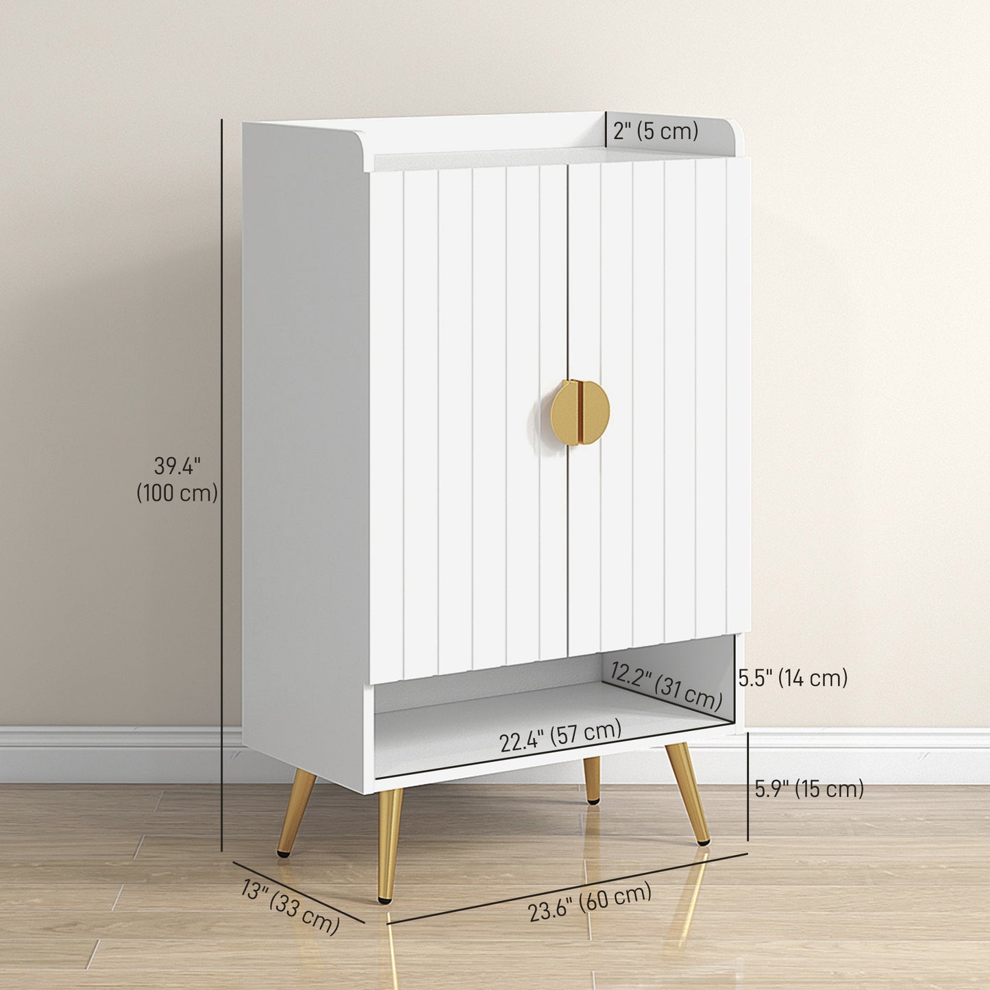 HOMCOM Narrow Entryway Shoe Cabinet, Adjustable Shelves, Open Storage, Holds 15 Pairs, White