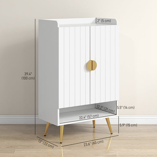 HOMCOM Narrow Entryway Shoe Cabinet, Adjustable Shelves, Open Storage, Holds 15 Pairs, White