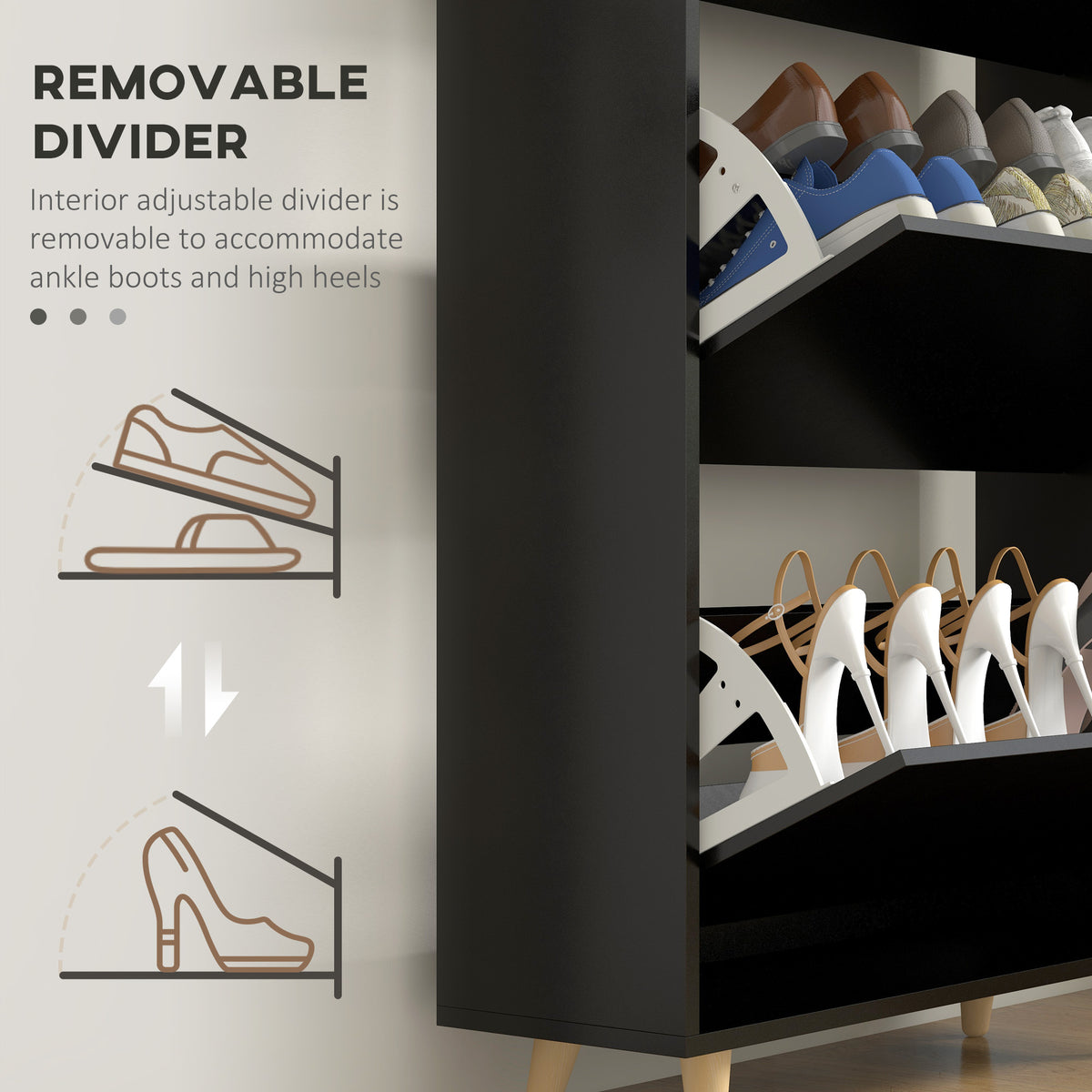 Slim Shoe Storage Cabinet with 3 Flip Drawers – 28"W x 47"H