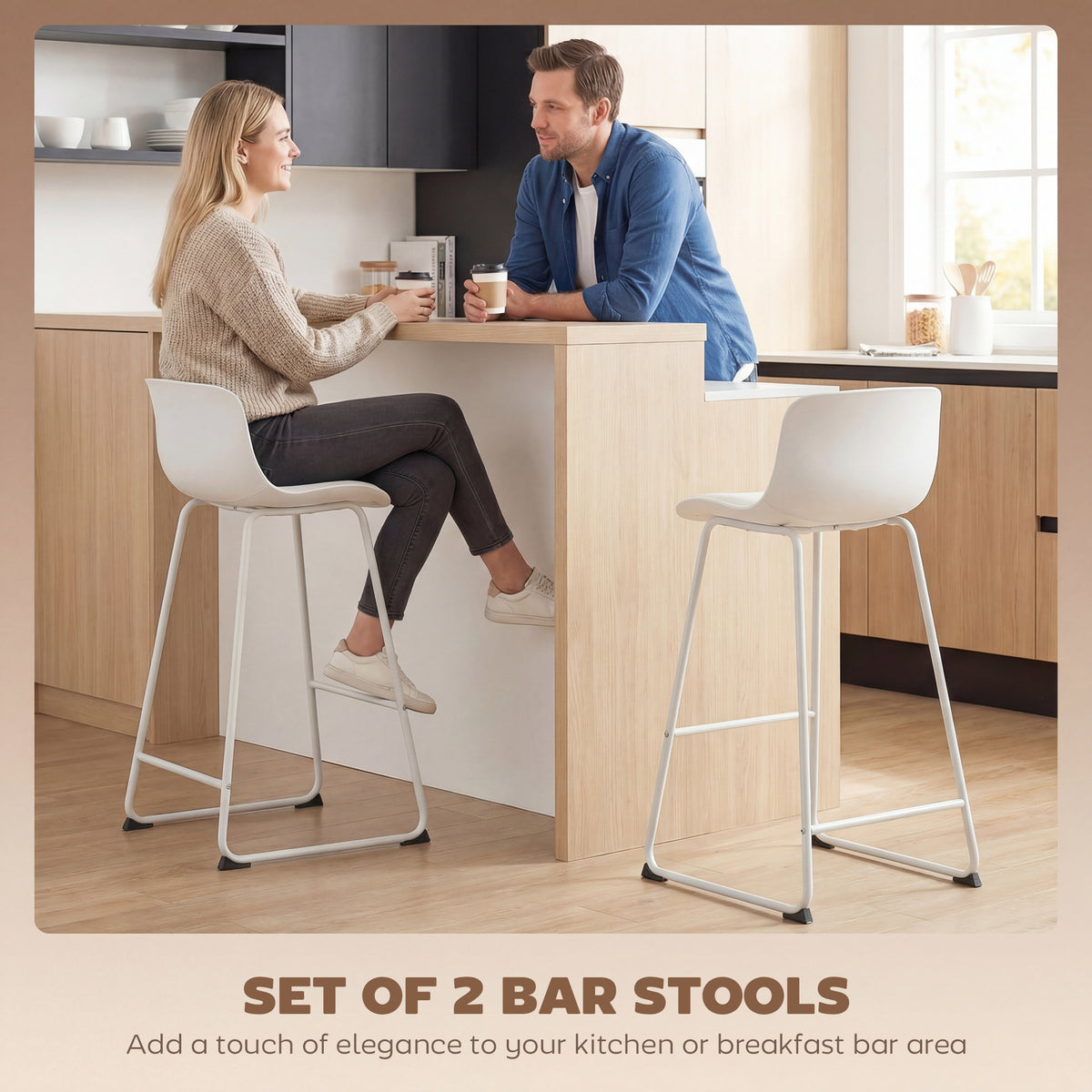 PU Leather Counter Height Kitchen Bar Stools, Set of 2