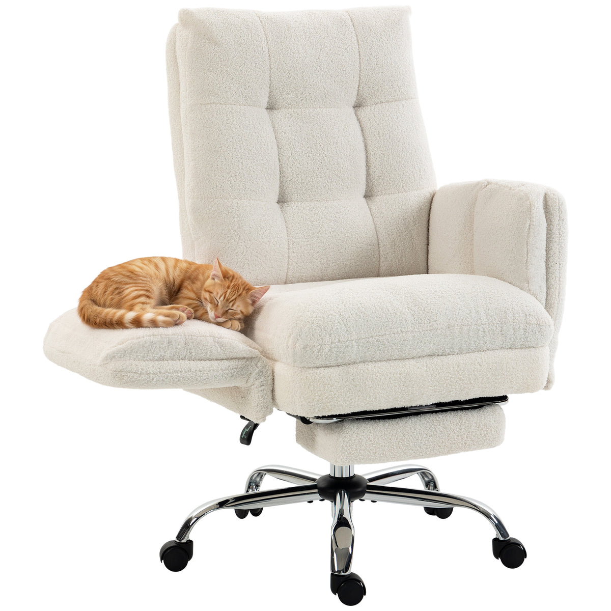 Office Chair, Teddy Fleece Executive Computer Desk Chair with Foldable Armrests, Cream White