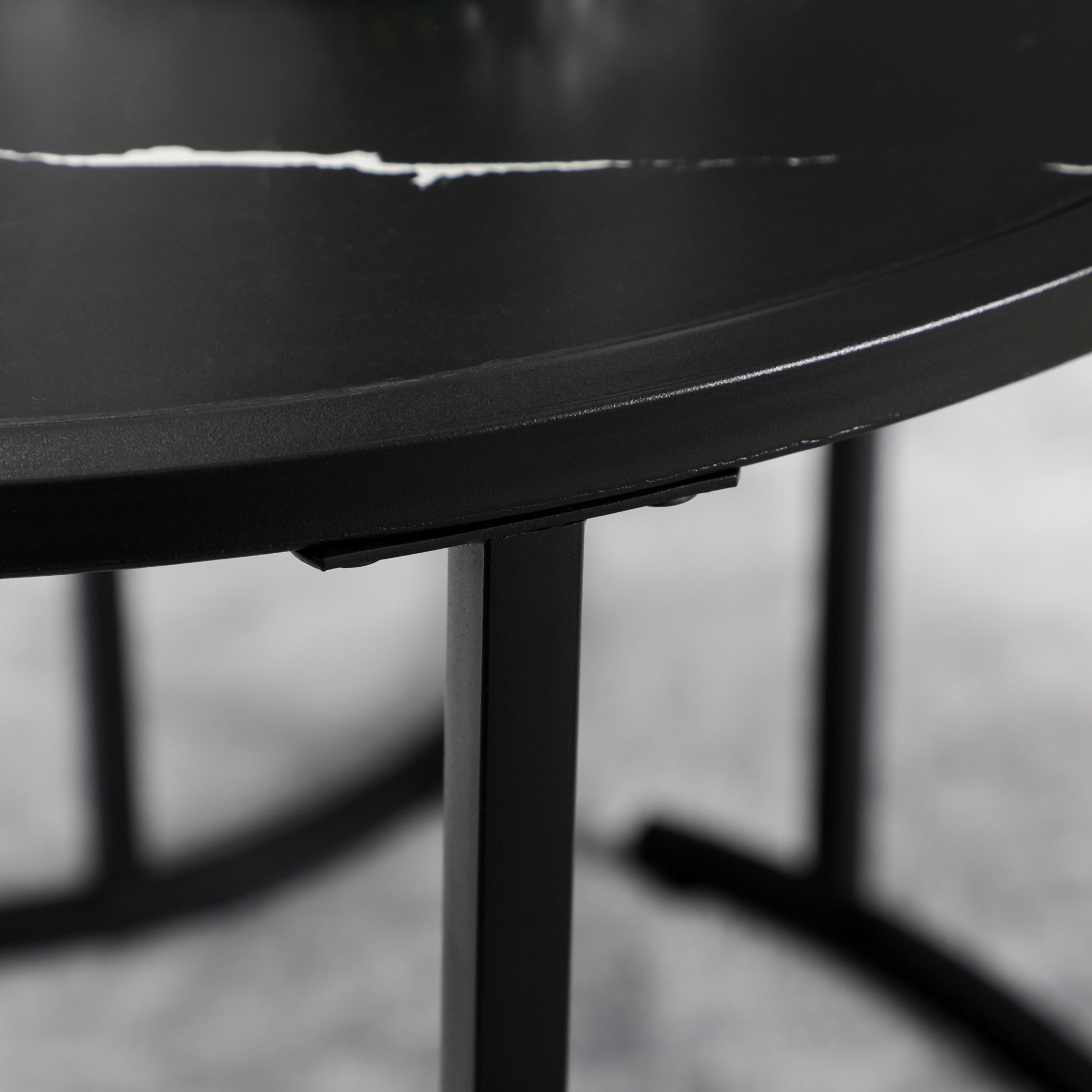 Modern Round Nesting Coffee Table Set, Faux Marble Top, Metal Frame, 2-Piece