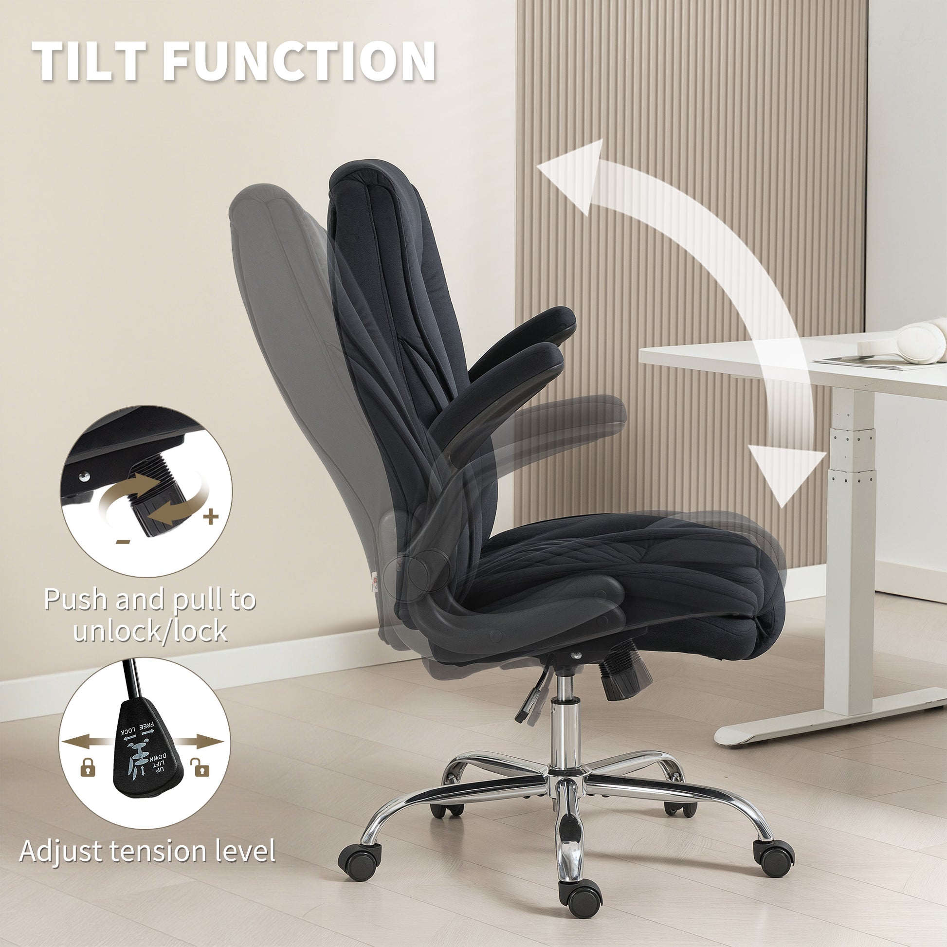 HOMCOM Ergonomic Executive Office Desk Chair: Velvet Diamond Fabric, Flip-Up Arms