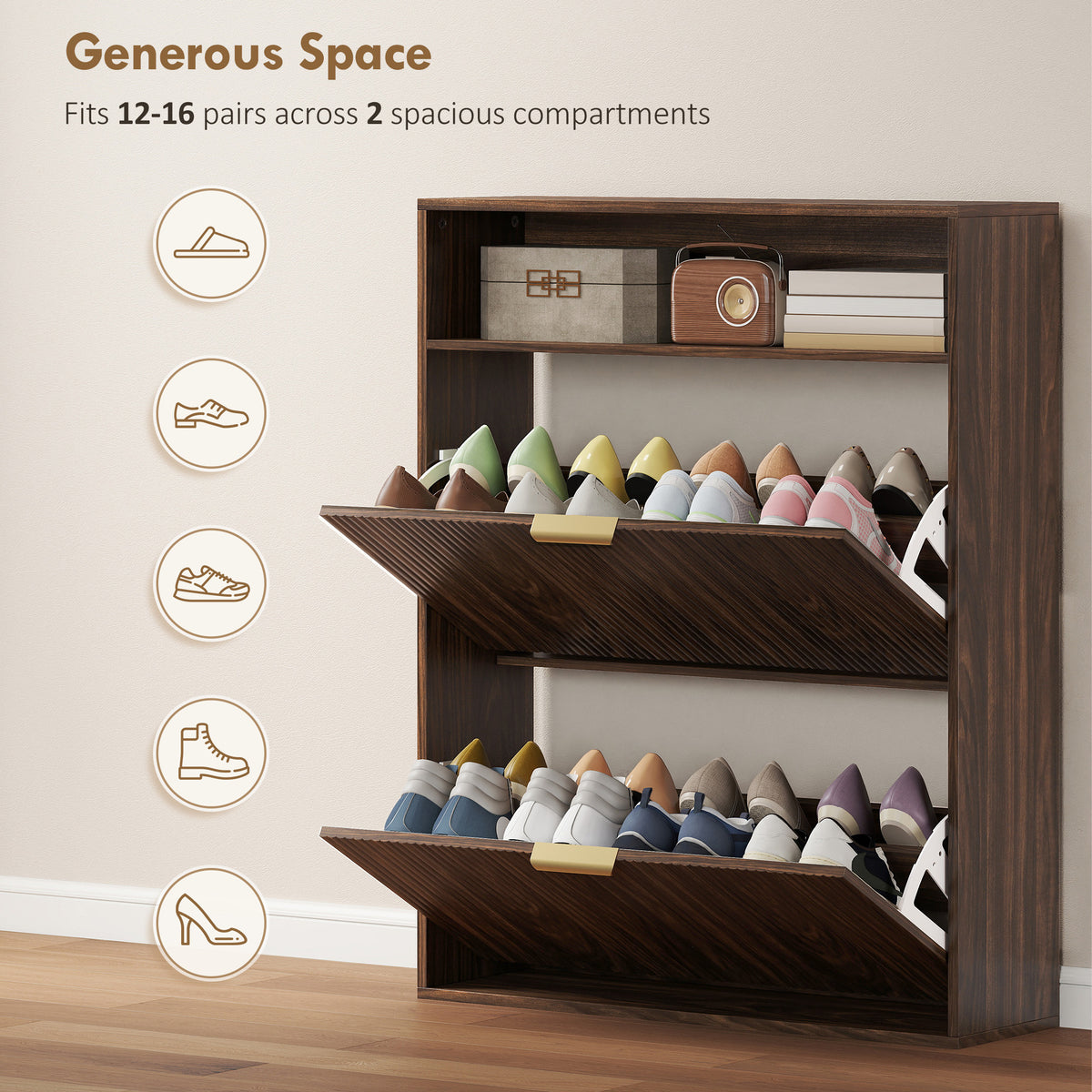 Shoe Cabinet with 2 Flip Drawers – 31"W x 40"H