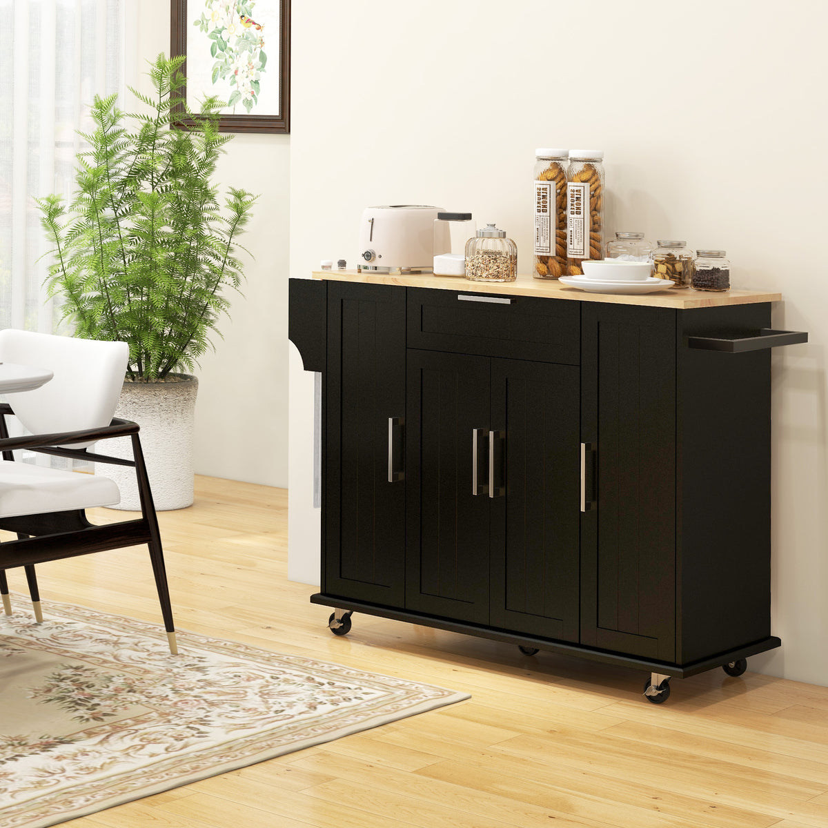 Modern Rolling Kitchen Island Cart with Drawers – 52"W x 36"H