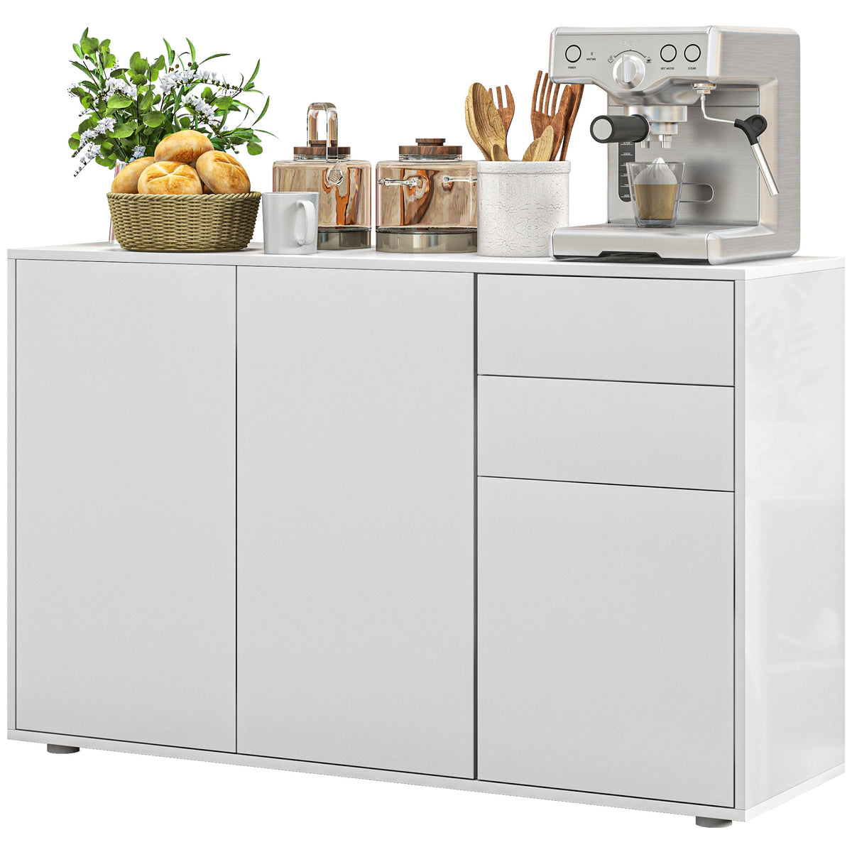 Modern Coffee Bar with Push-Open Design and 2 Drawers – 46"W x 29"H