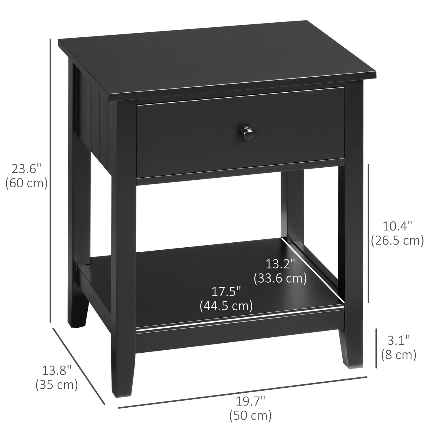 HOMCOM Modern Black Nightstand End Table with Drawer and Shelf for Bedroom Living Room
