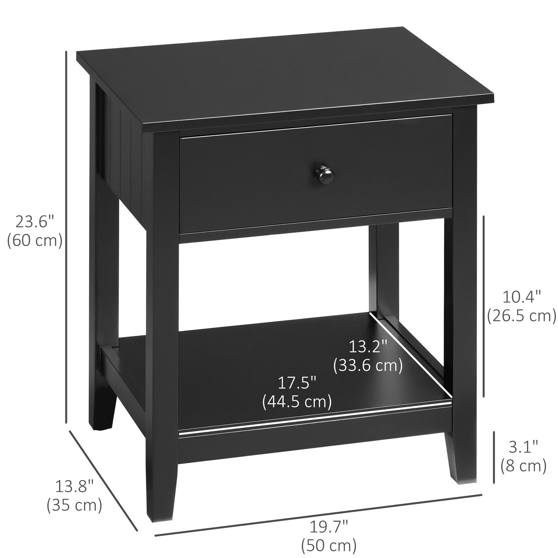 HOMCOM Modern Black Nightstand End Table with Drawer and Shelf for Bedroom Living Room