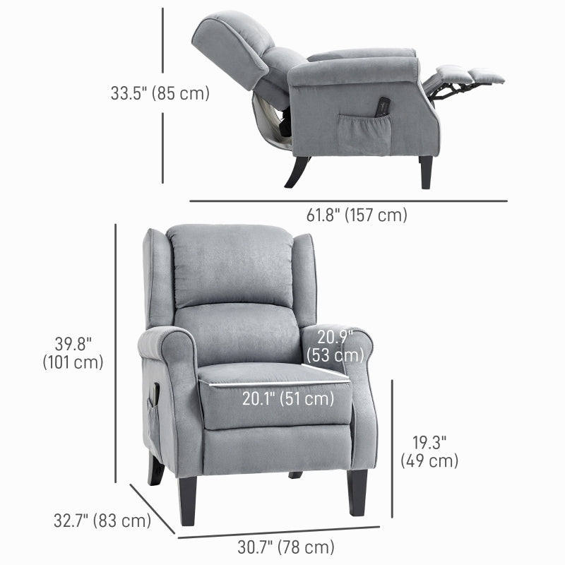 HOMCOM Grey Push Back Recliner with Vibration Massage and Footrest