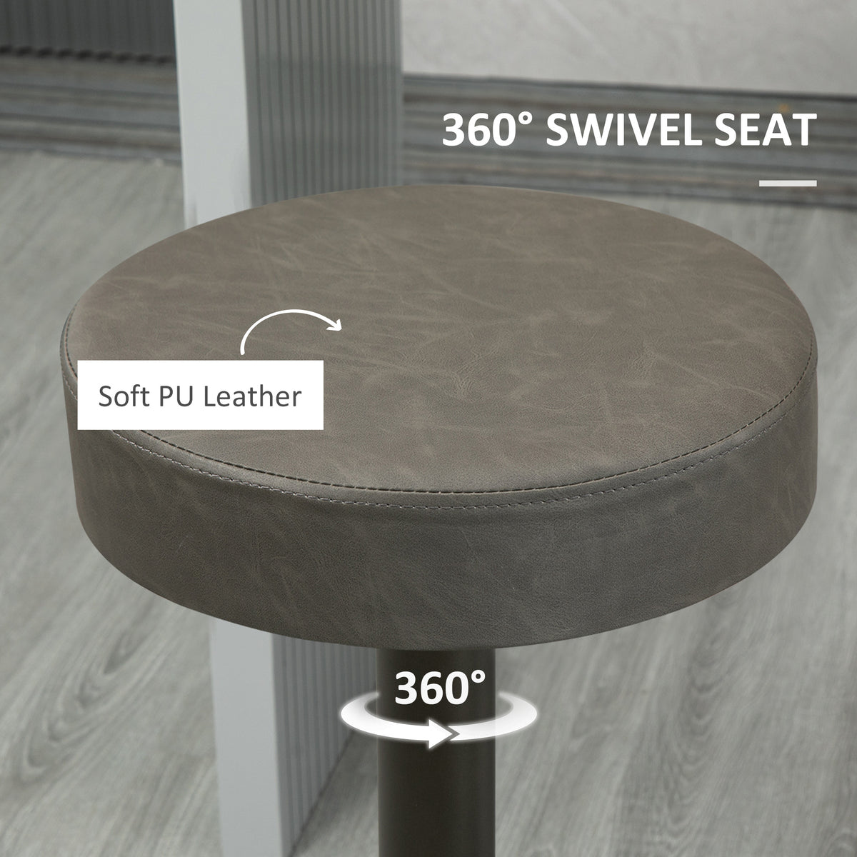 Backless PU Leather Round Swivel Bar Stools, Adjustable, Set of 2, Dark Grey