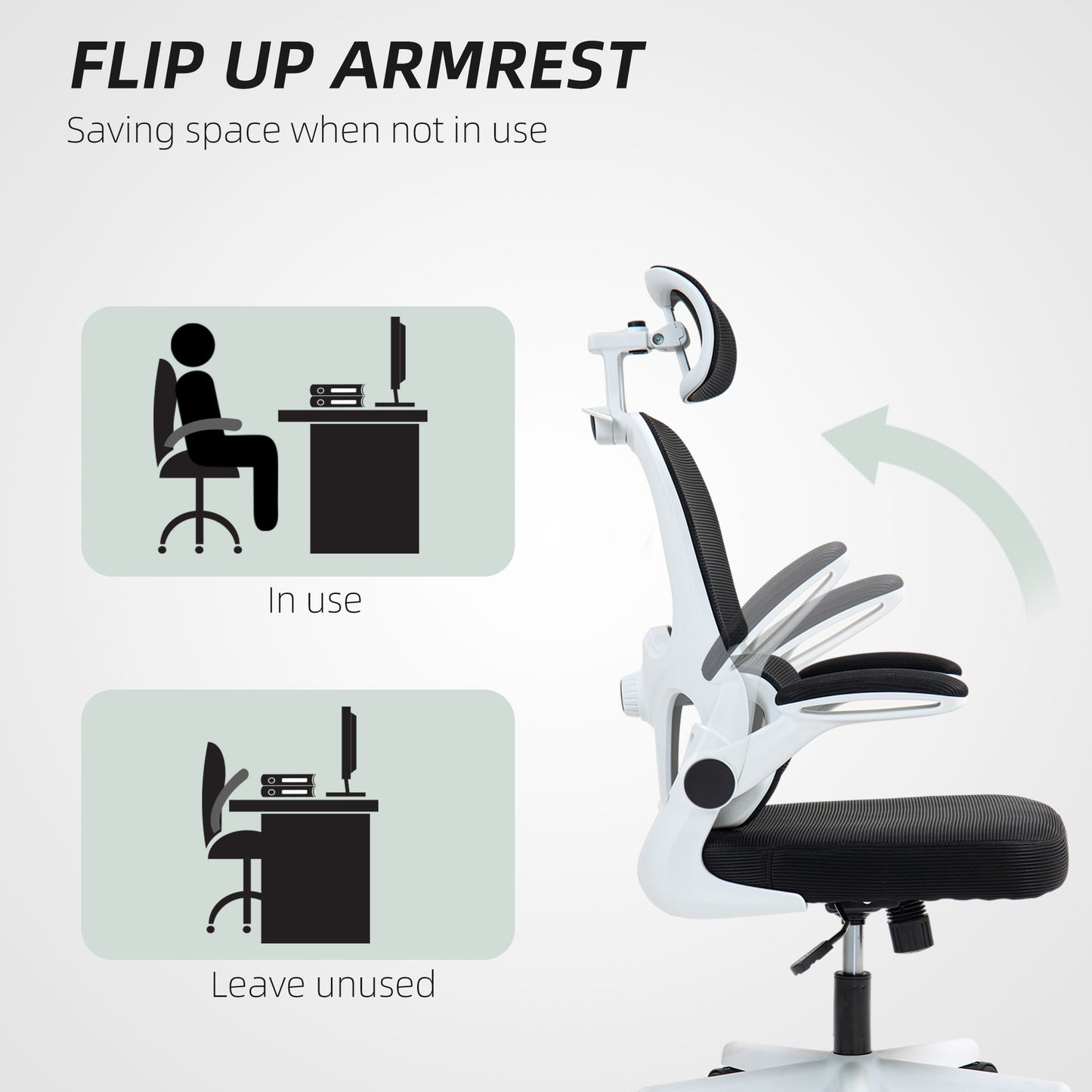 HOMCOM Ergonomic Mesh Office Chair with Flip-up Armrests, Adjustable Lumbar Support, Black