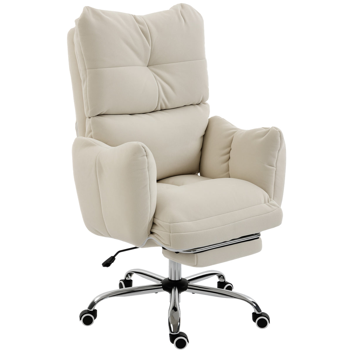 Office Chair with Footrest, Ergonomic Reclining Computer Gaming Chair with Snow Flannel Fabric, Cream
