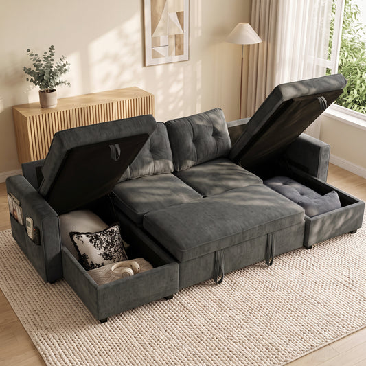 113" U-Shaped Pull-Out Sleeper Sectional with Dual Storage Chaises