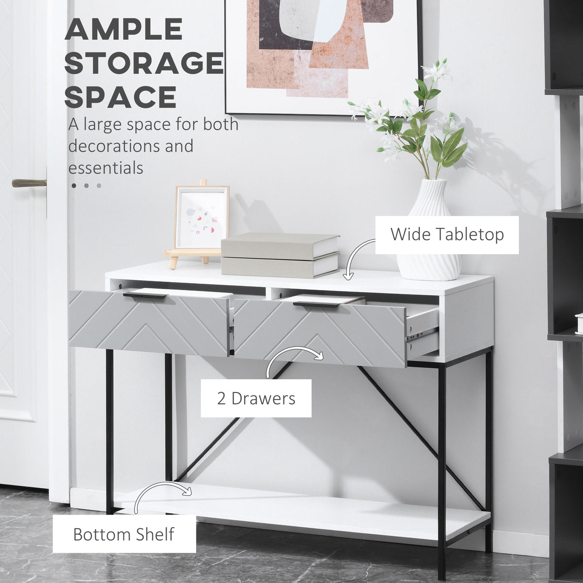 Modern 2-Tier Console Table with 2 Drawers