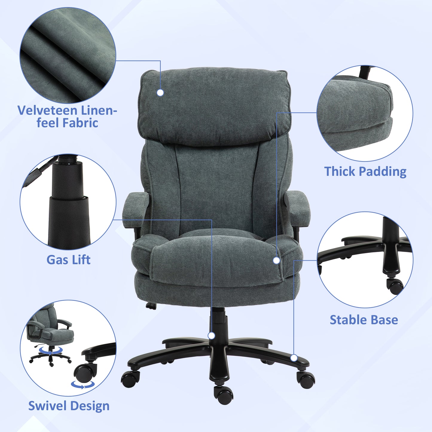 HOMCOM Big & Tall Executive Office Chair, 200kg Heavy Duty Computer Desk Chair, Grey