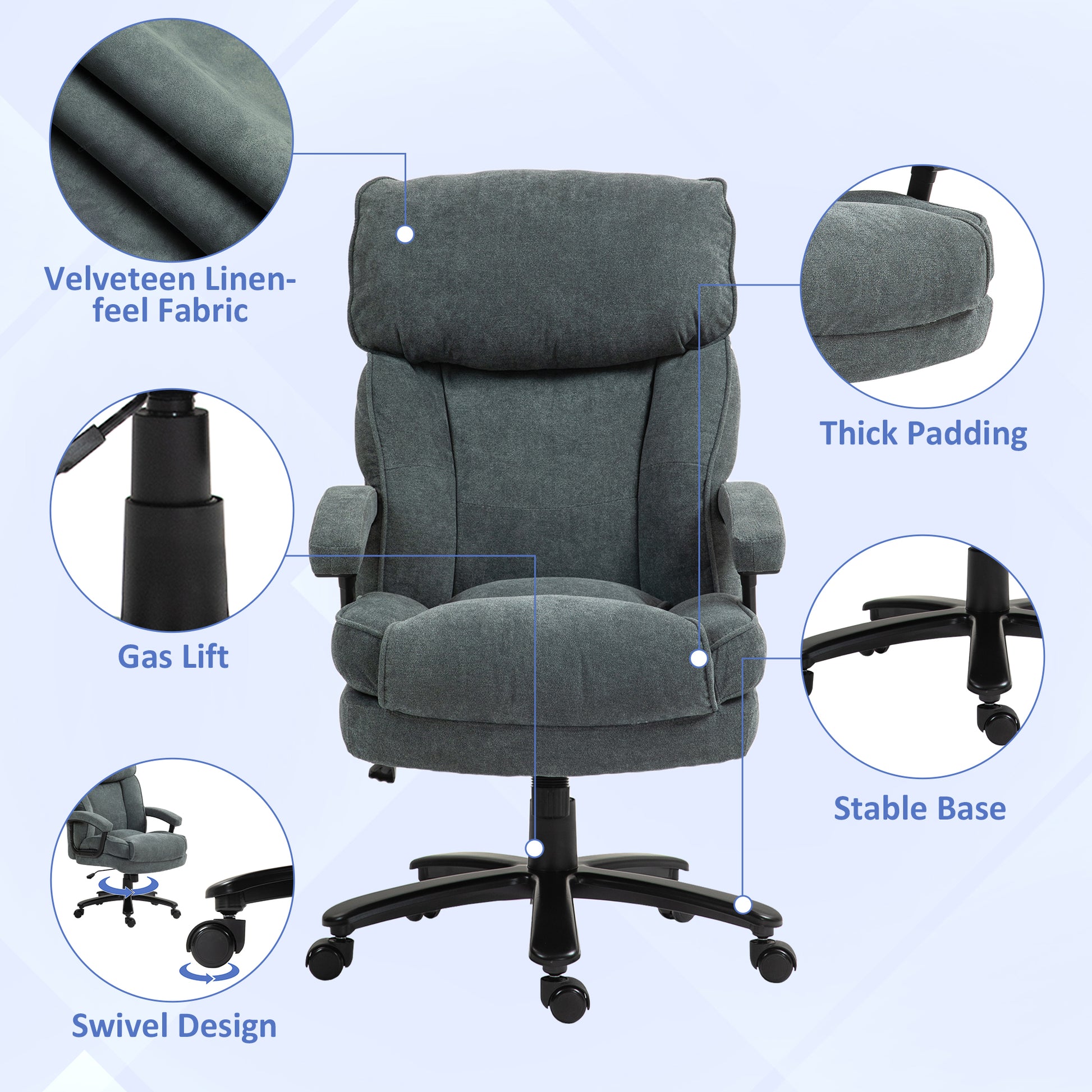 HOMCOM Big & Tall Executive Office Chair, 200kg Heavy Duty Computer Desk Chair, Grey