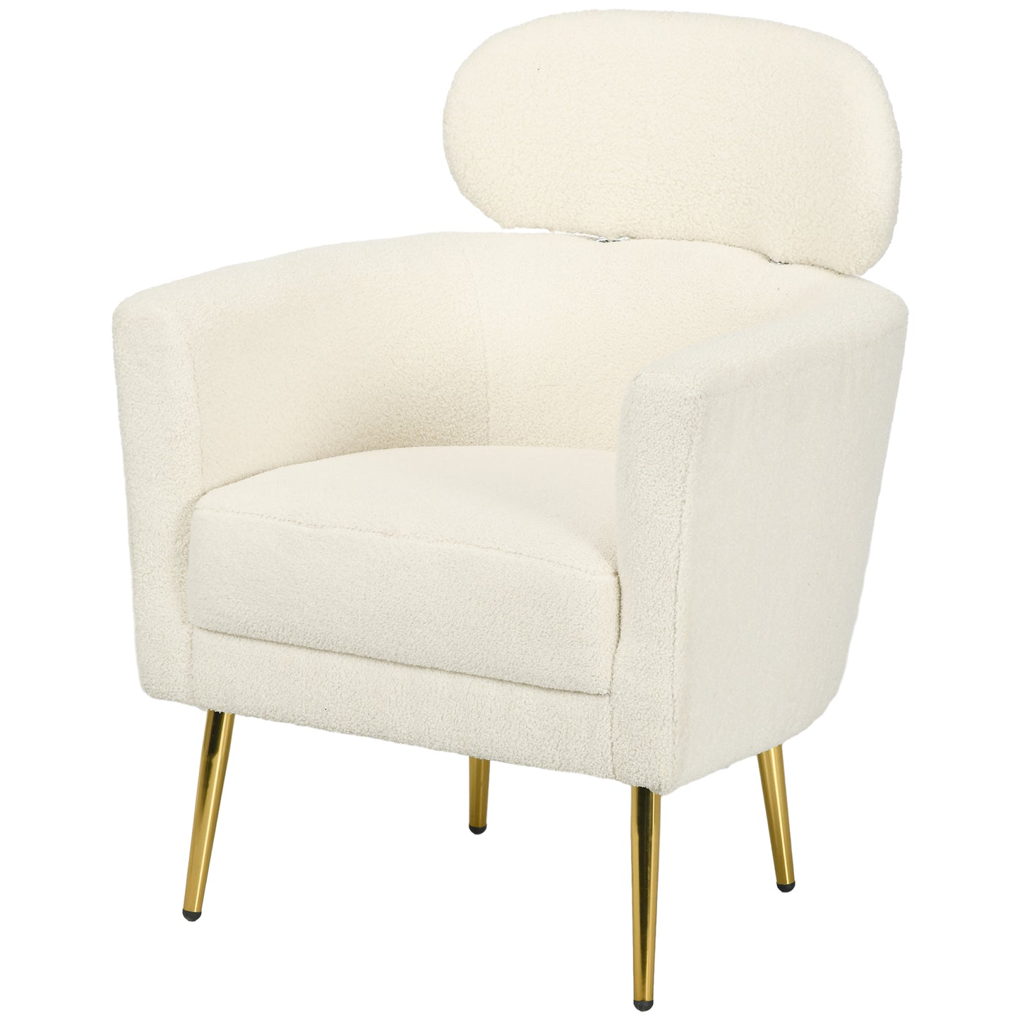 HOMCOM Modern Cream White Barrel Accent Armchair with Detachable Headrest
