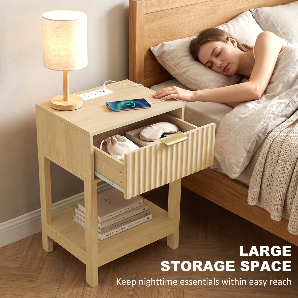 Slim Nightstands with Built-In Charging, Set of 2 – 16"W x 24"H