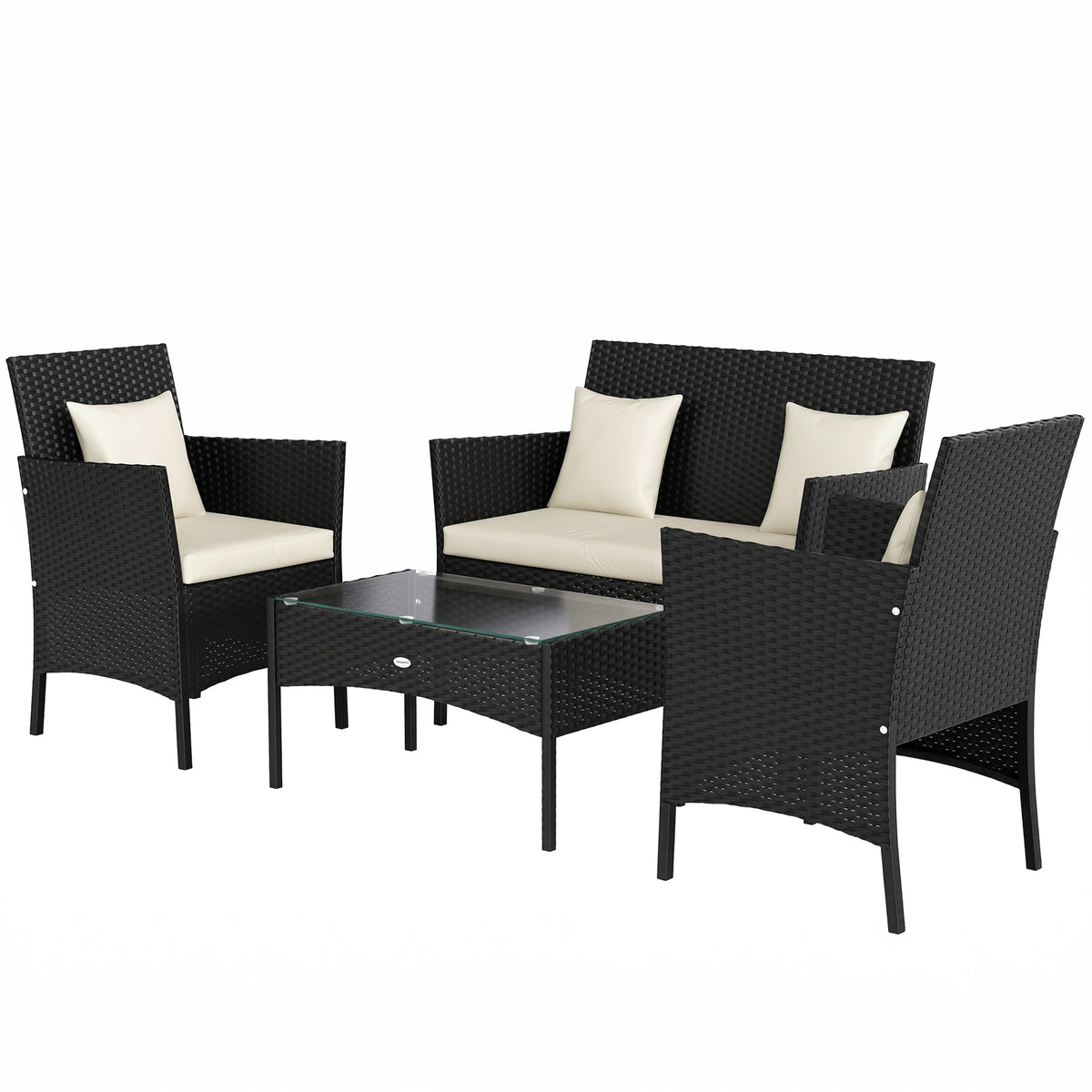 4-Piece Rattan Outdoor Furniture Set Patio Furniture Set with Coffee Table 22.8" W x 21.7" D x 33.5" H Black &