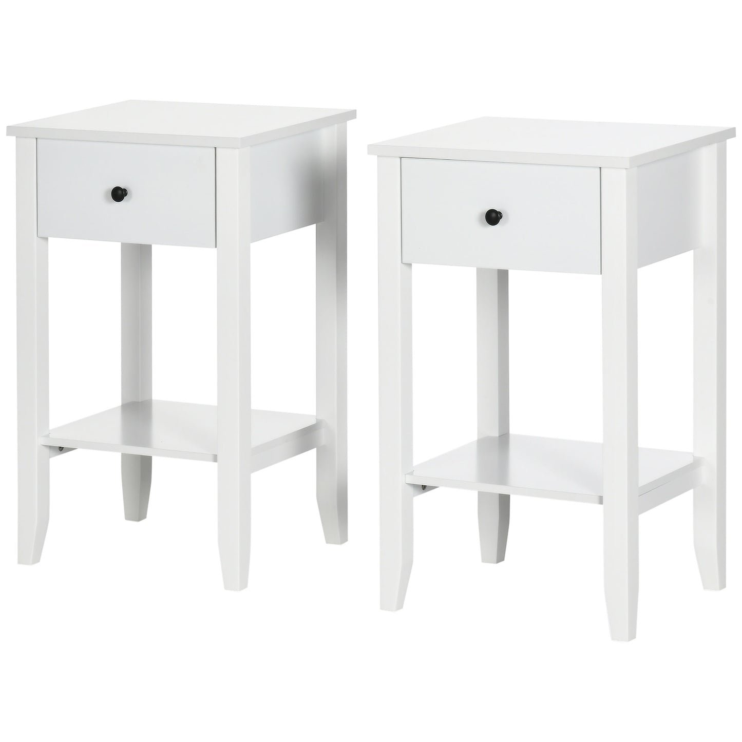 HOMCOM Modern White 2-Tier Side Table with Drawer & Storage