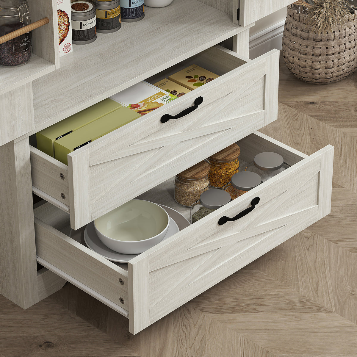Freestanding Kitchen Pantry Cabinet with Drawers – 29"W x 64"H