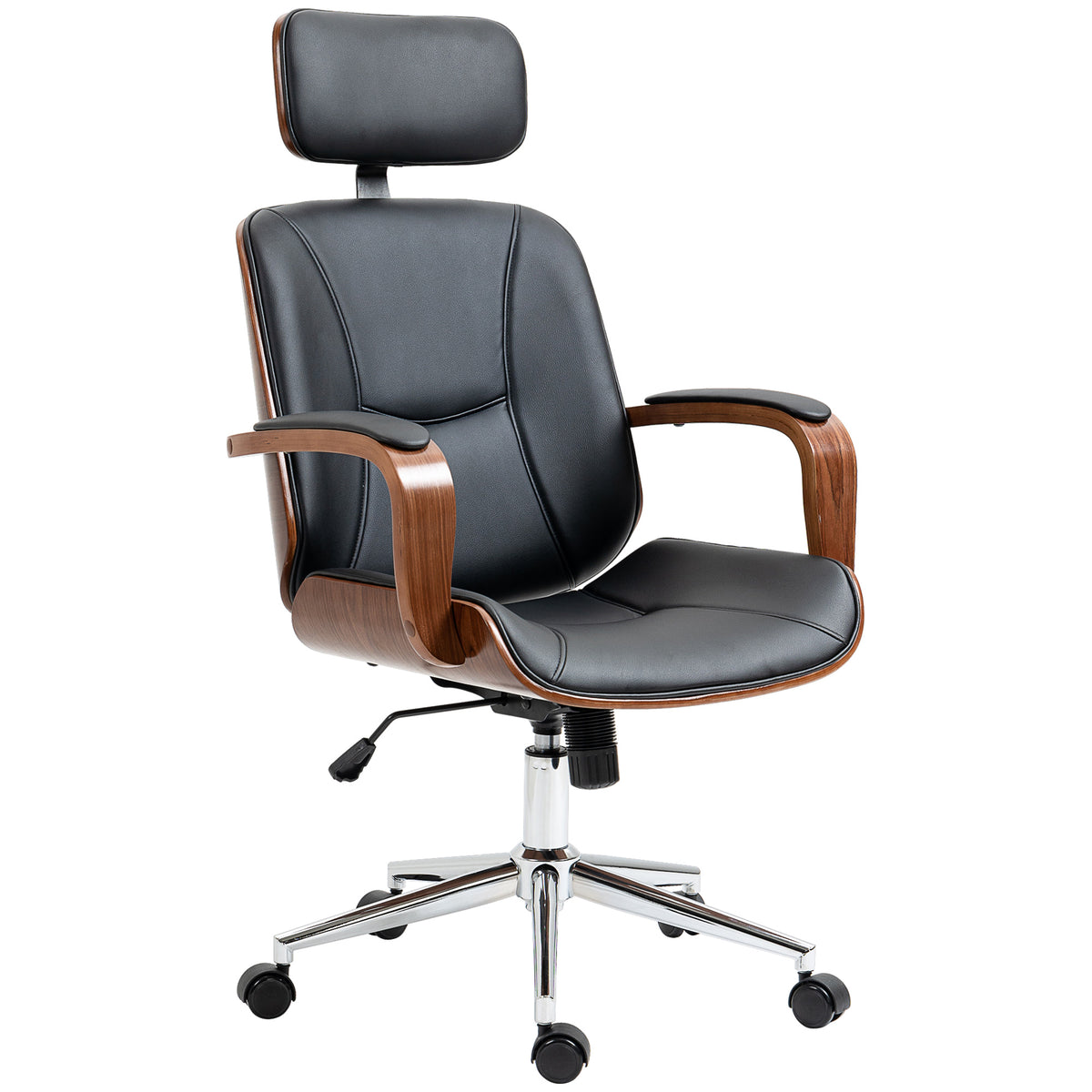 Office Chair, PU Leather Desk Chair with Removable Headrest, Adjustable Height, Black