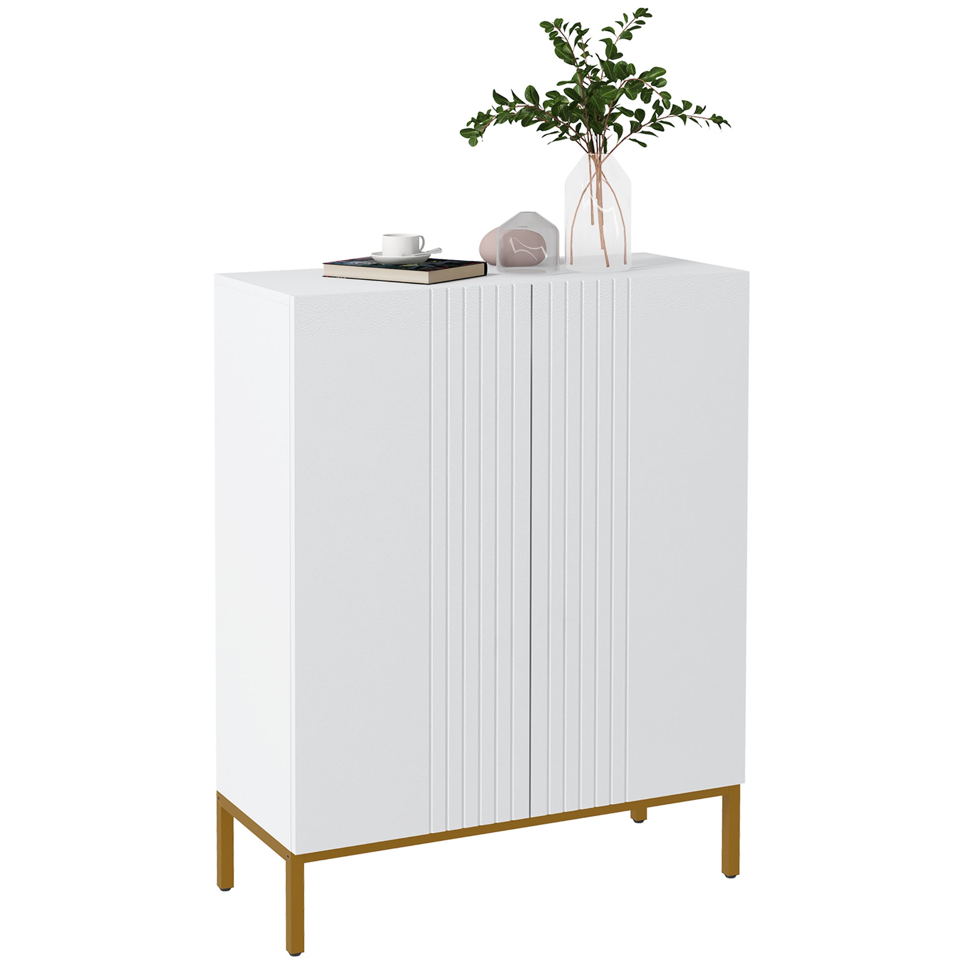 Narrow White Shoe Storage Cabinet: Adjustable Shelves, Soft-Close Hinges, 15-20 Pairs