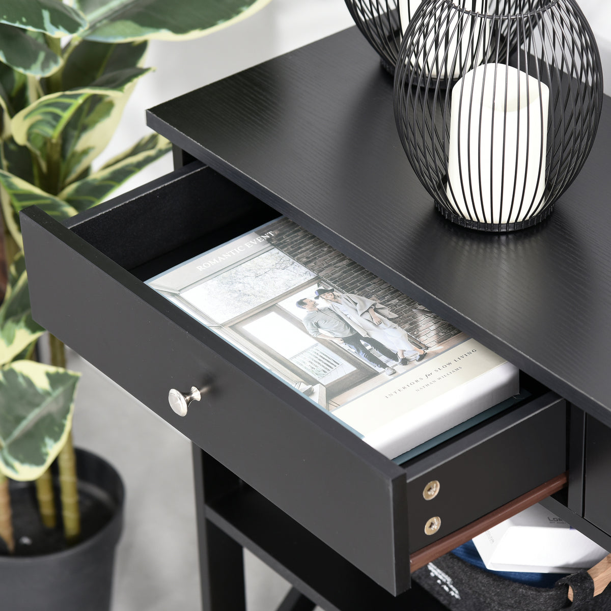 39" Console Table with Drawers, Black