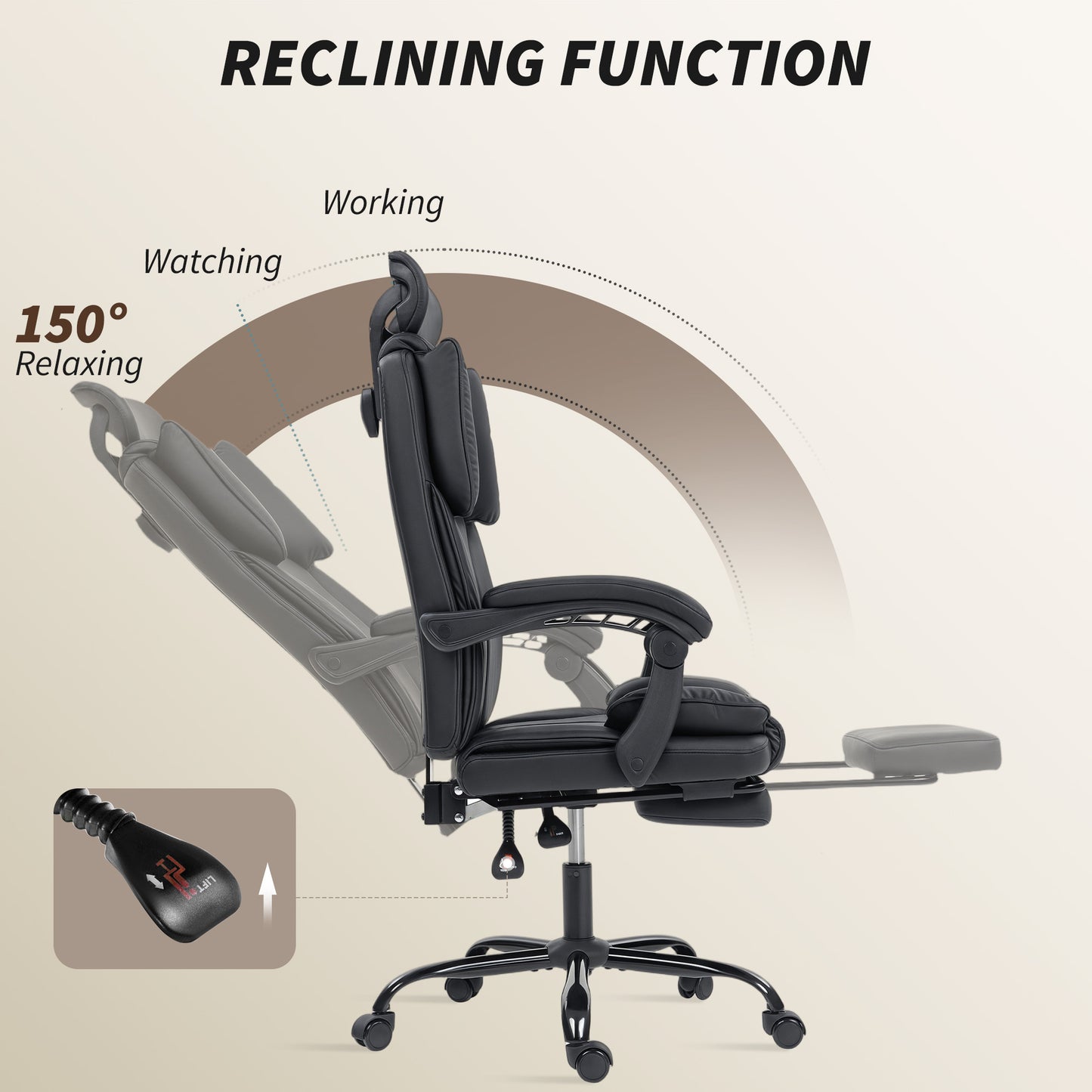 HOMCOM Executive Reclining Office Chair: Pet-Friendly Fabric, Headrest, Footrest, Swivel
