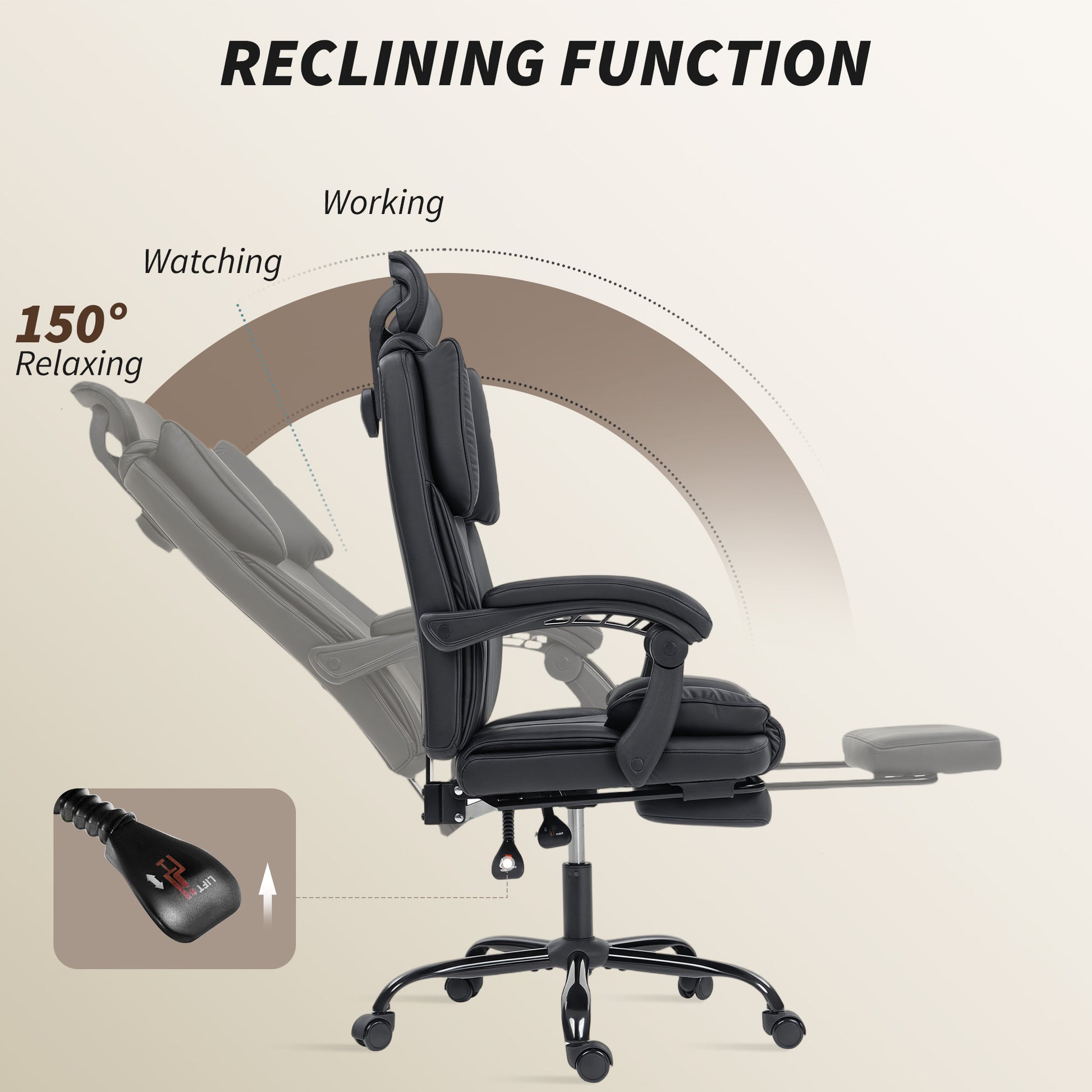 HOMCOM Executive Reclining Office Chair: Pet-Friendly Fabric, Headrest, Footrest, Swivel