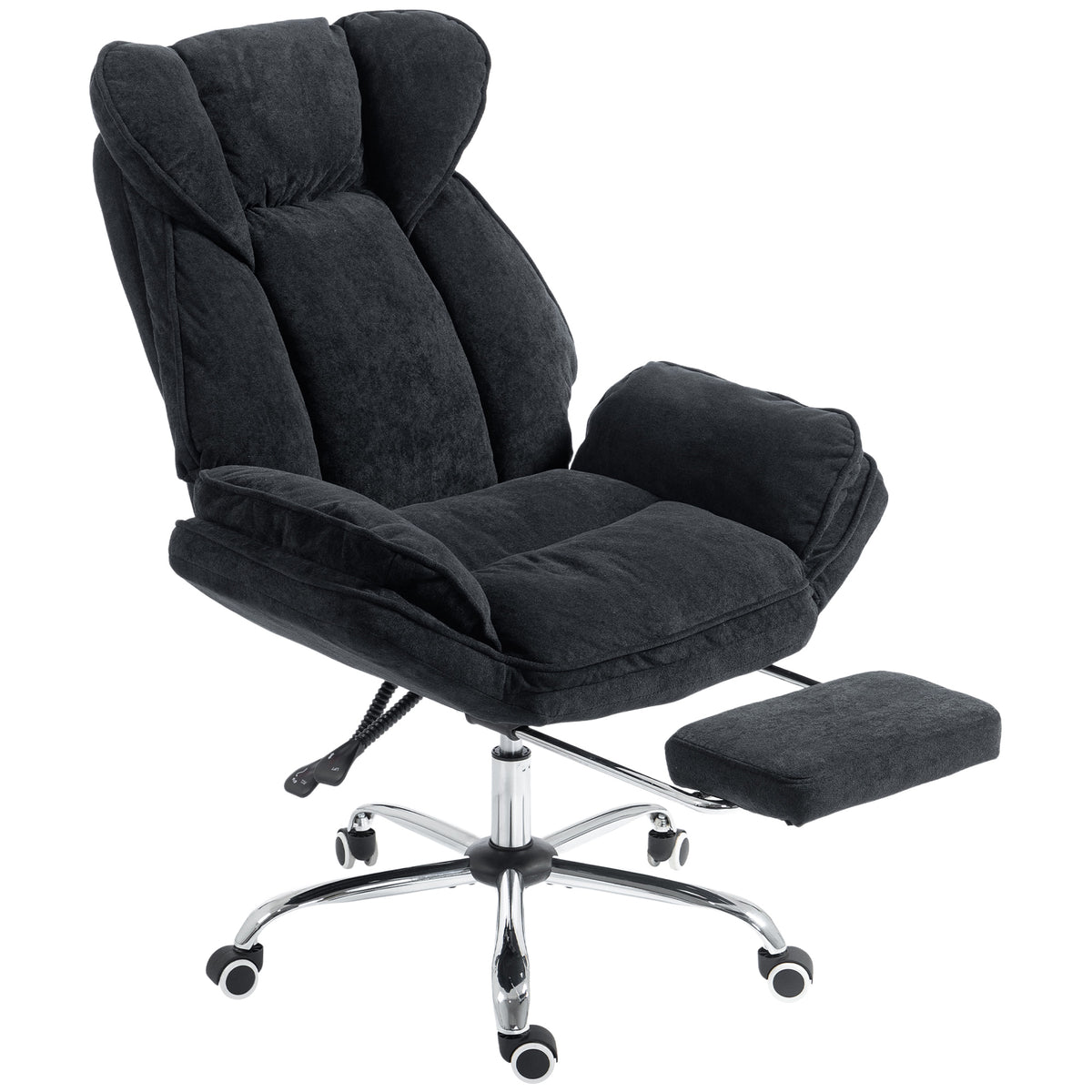 Big and Tall Office Chair with Footrest, High Back Snowflake Velvet Reclining Executive Desk Chair, Black