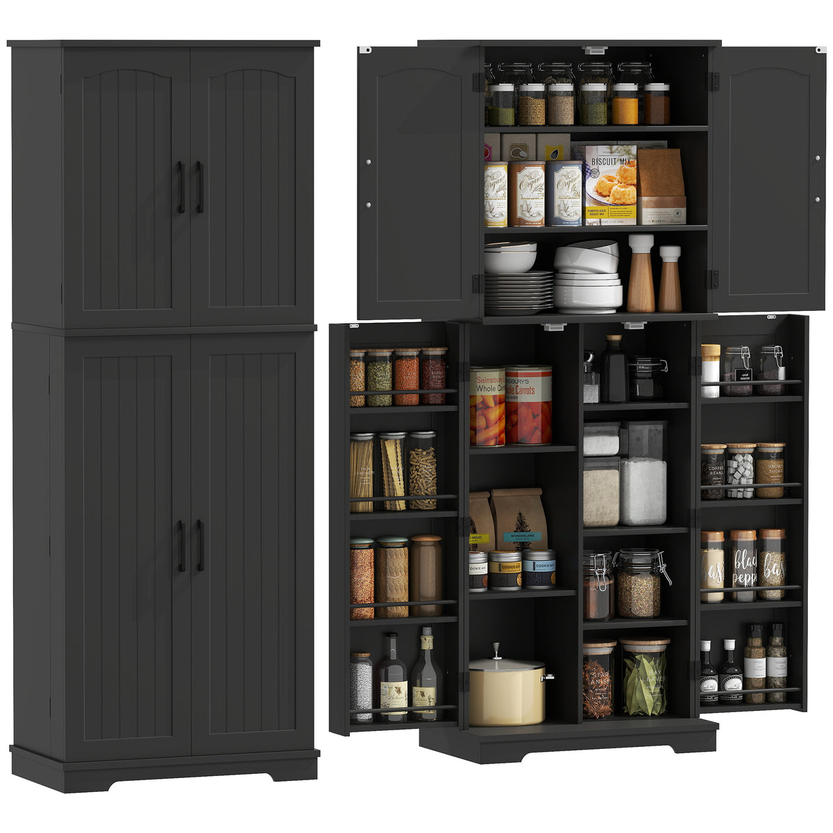 Storage Cabinet with Adjustable Shelves and 8 Door Spice Racks – 24"W x 64"H