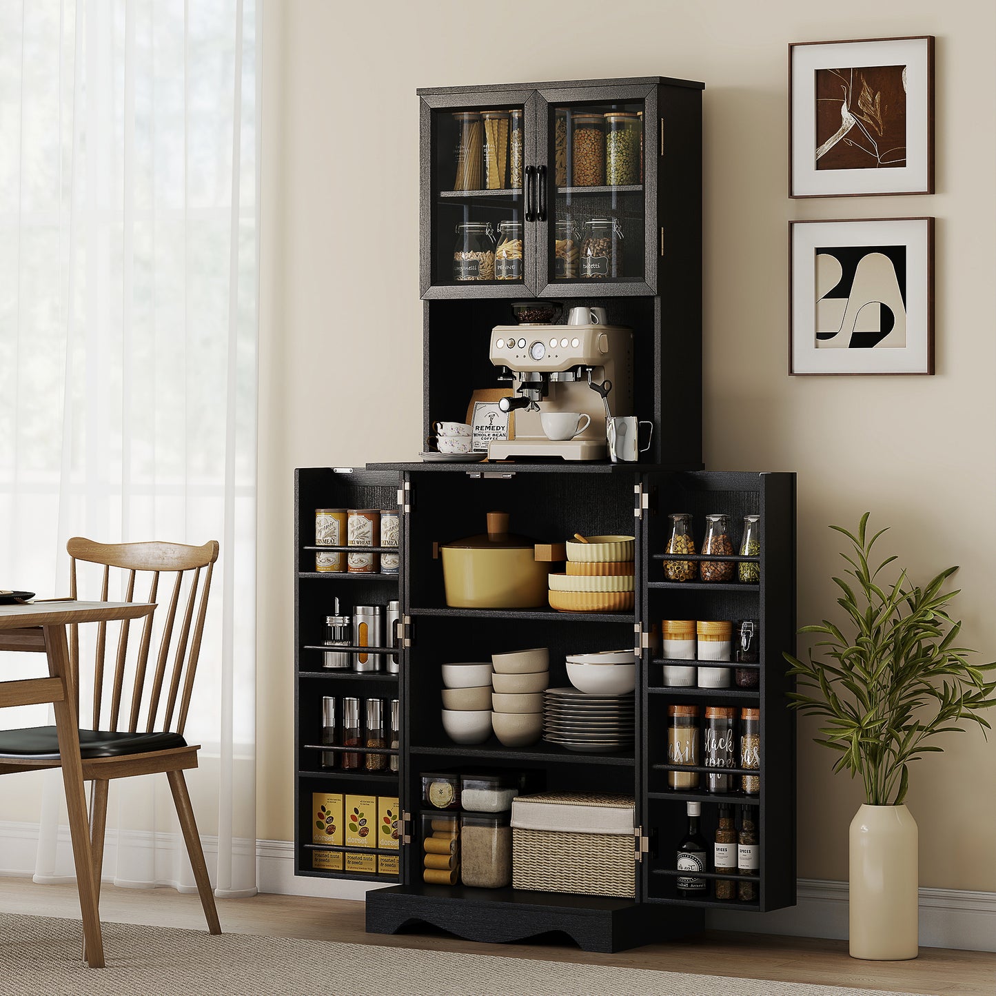 HOMCOM Kitchen Pantry Cabinet Freestanding With Acrylic Doors Black
