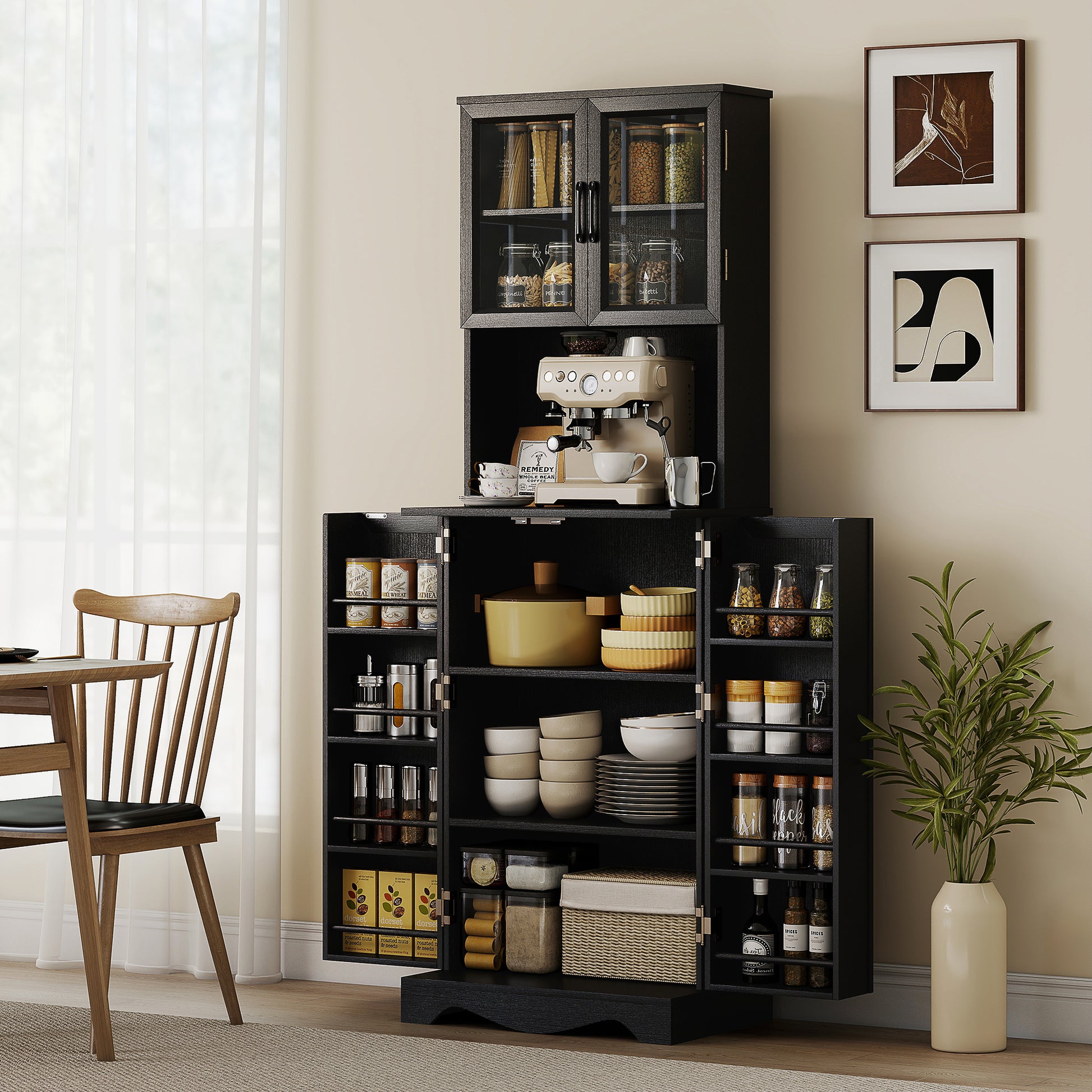 HOMCOM Kitchen Pantry Cabinet Freestanding With Acrylic Doors Black