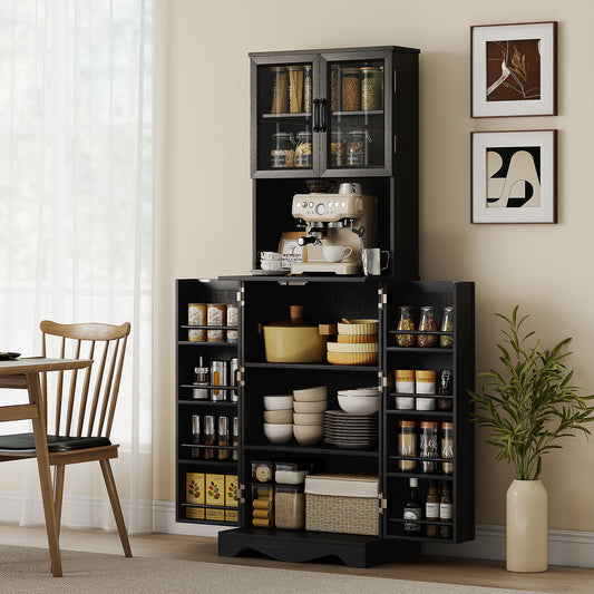 HOMCOM Kitchen Pantry Cabinet Freestanding With Acrylic Doors Black