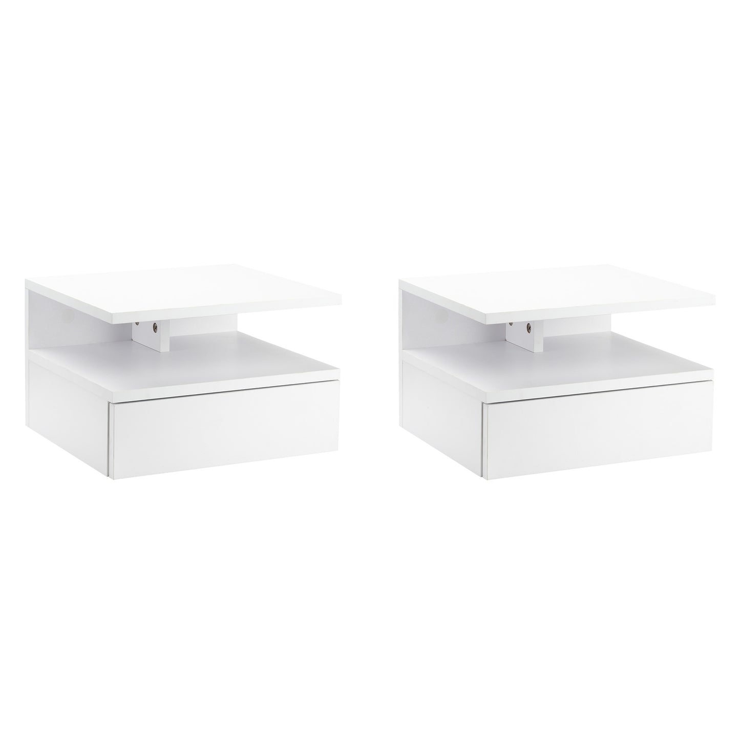 HOMCOM White Floating Wall Mounted Bedside Nightstands with Drawer and Shelf