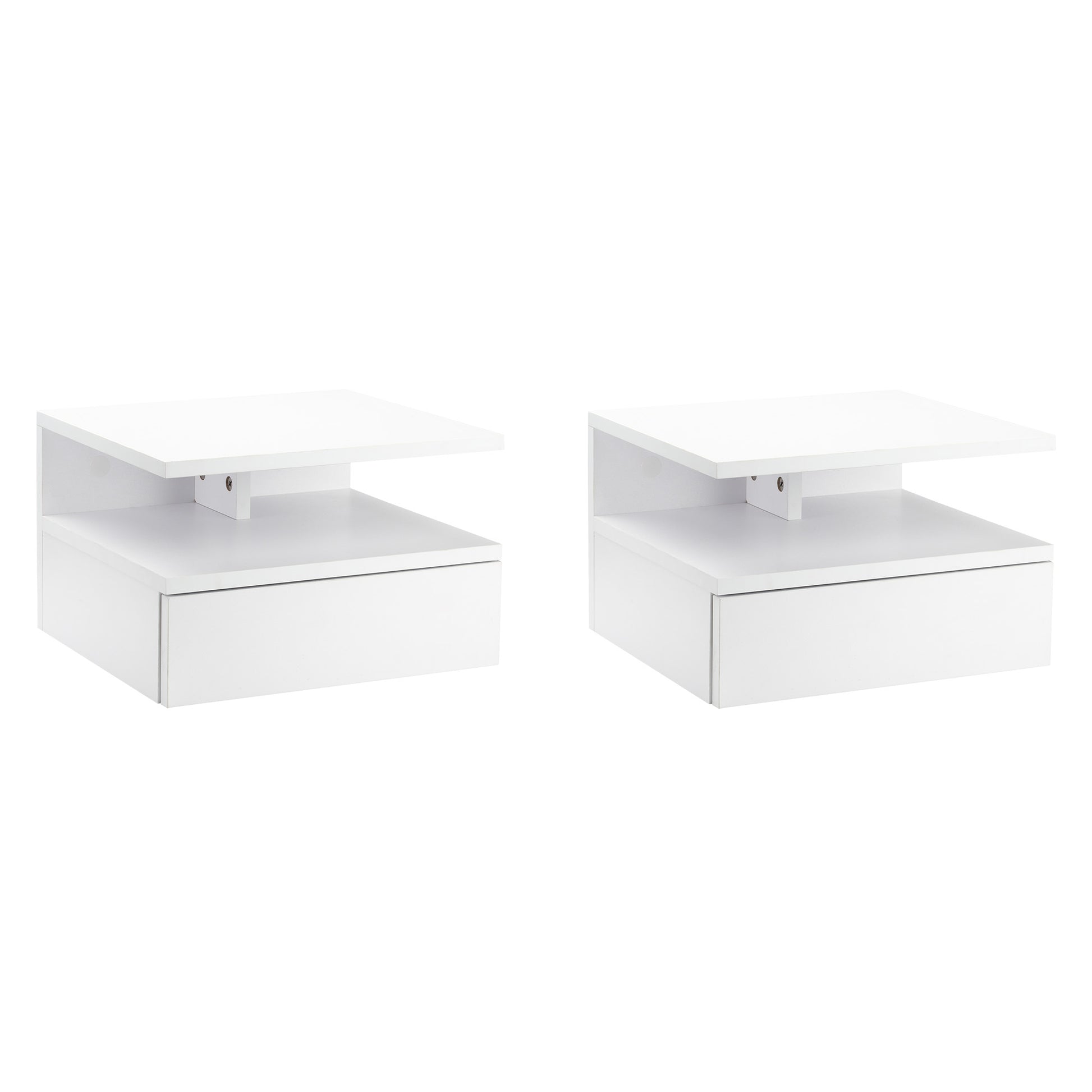 HOMCOM White Floating Wall Mounted Bedside Nightstands with Drawer and Shelf