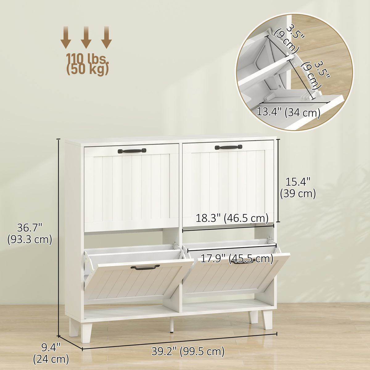 Shoe Cabinet with 4 Flip Drawers – 39"W x 37"H